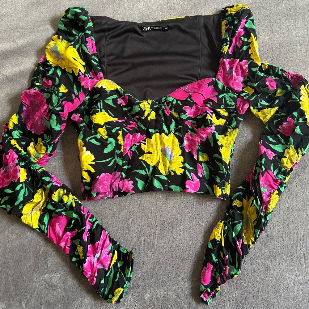 Zara Women's Floral Blouse - Black, Pink, Yellow